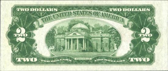 Банкнота $2 1928 г. серии, красная печать слева, подписи Julian-Morgenthau