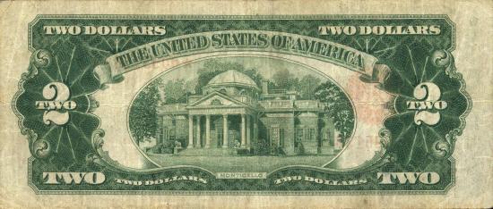 Банкнота $2 1928 г. серии, красная печать слева