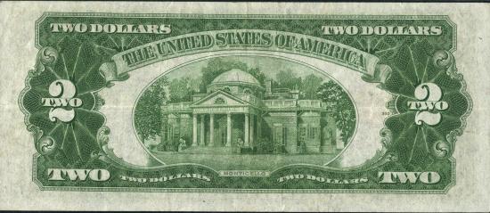 Банкнота $2 1928 г. серии, красная печать слева