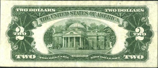 Банкнота $2 1928 г. серии G revers