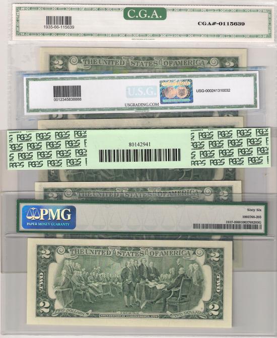 Сертифицированные банкноты номиналом в 2 доллара