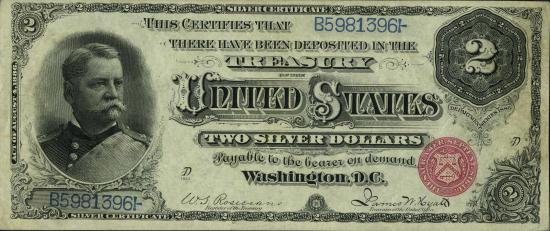 two dollars 1886 Silver Certificates
