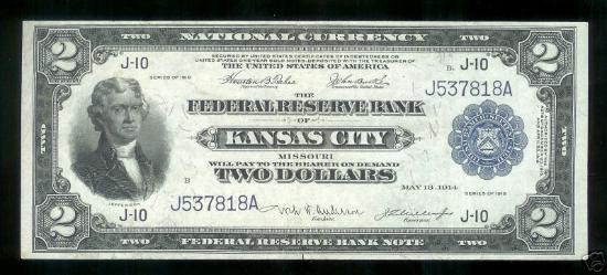 Federal Reserve Bank Notes (боны федеральных резервных банков), серия 1918 г., Канзас